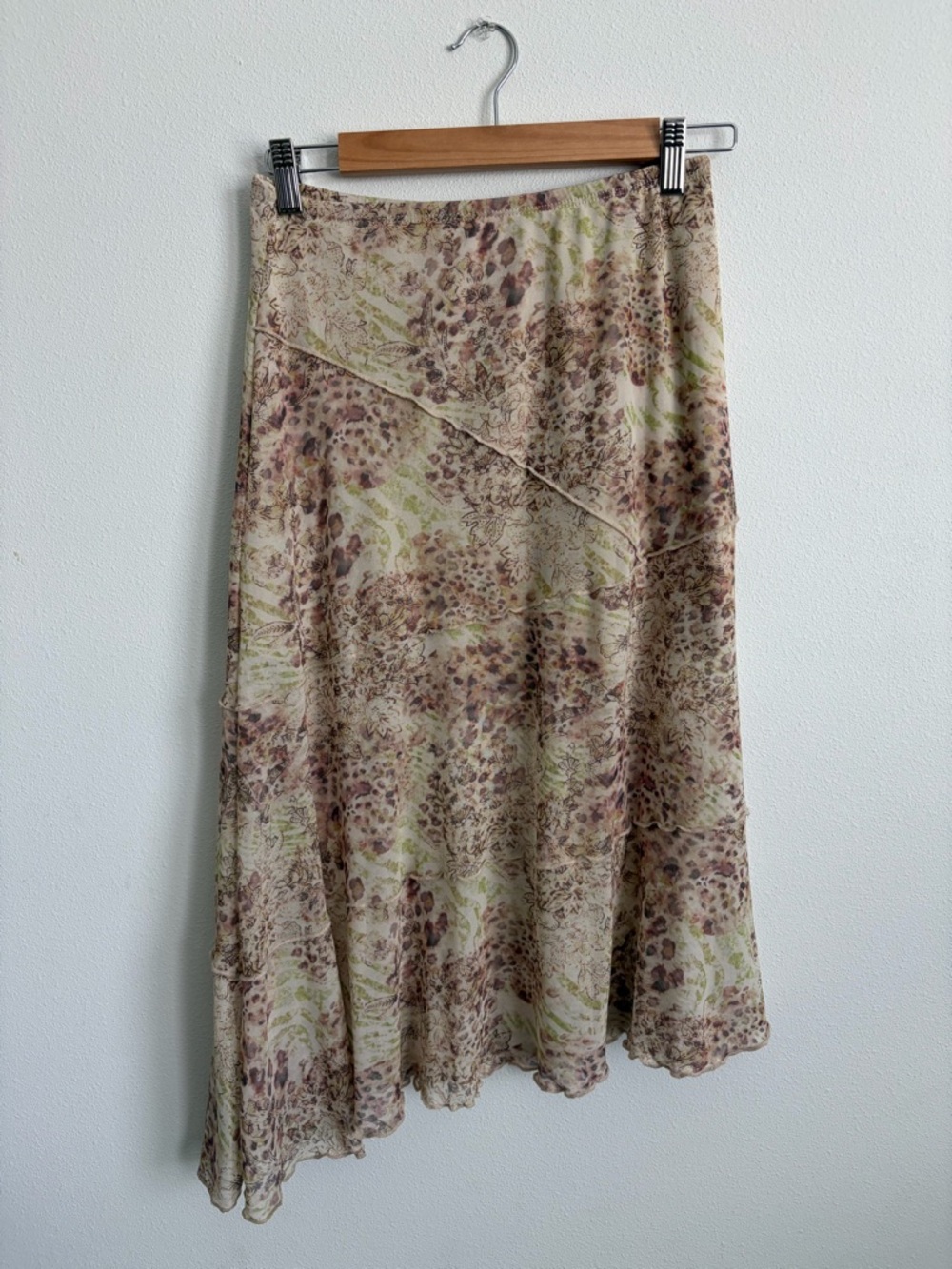 Midi Skirt in Neutral Beige/green and Brown